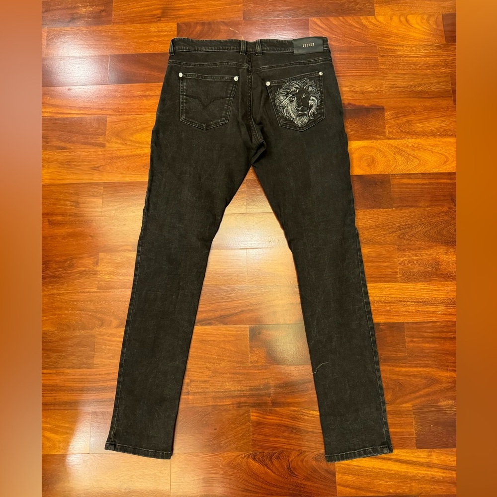 Versus by Versace Black Skinny Jeans with Lion Detail
